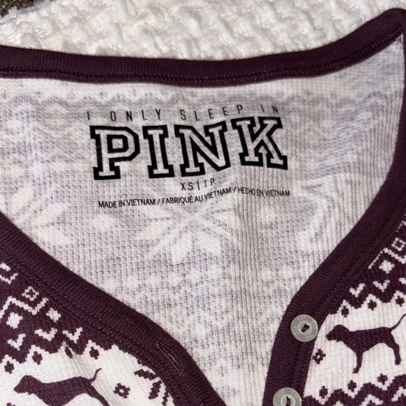 BNWOT PINK Victoria's Secret Girls Pajama Set - Burgundy and White - Picture 4 of 9
